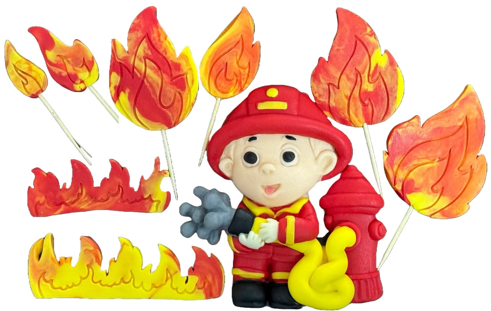 Sæt med 9 spiselige sukkerpynt, Firefighter Sugar Paste Decorations Nati Shop