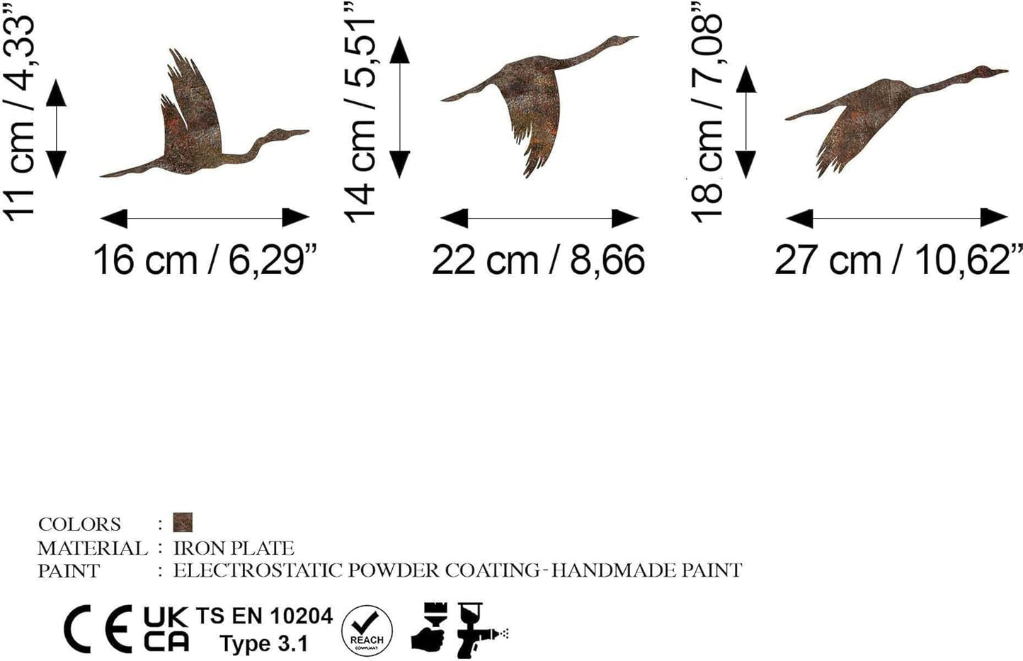 Håndmalet metal dekorative vægtilbehørssæt (3 stykker) | Antik finish | Mål: 11x16cm, 14x22cm, 18x27cm | Unik kunst til boligindretning Statuetter og skulpturer Naty Shop