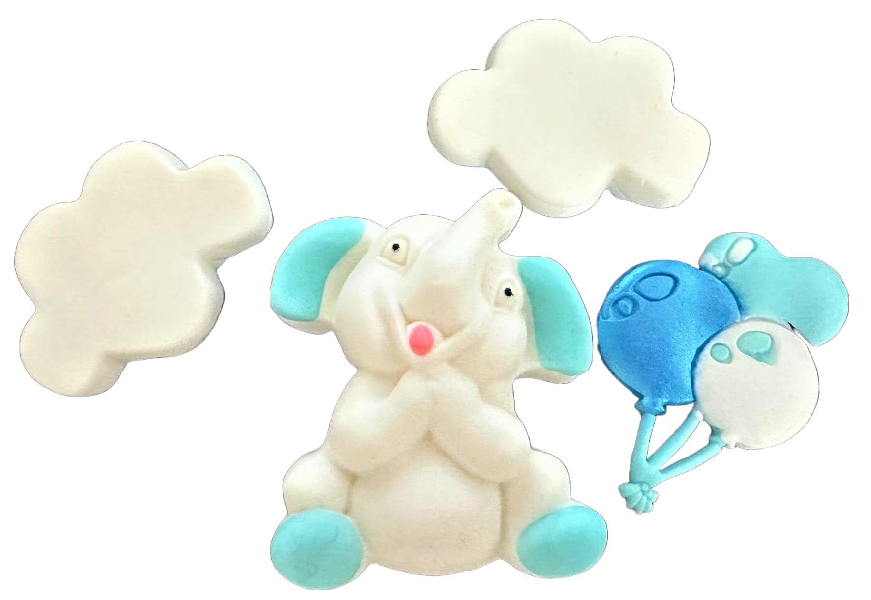 Sæt med spiselige sukkerdekorationer, Blue Elephant Sugar Paste Decorations Nati Shop
