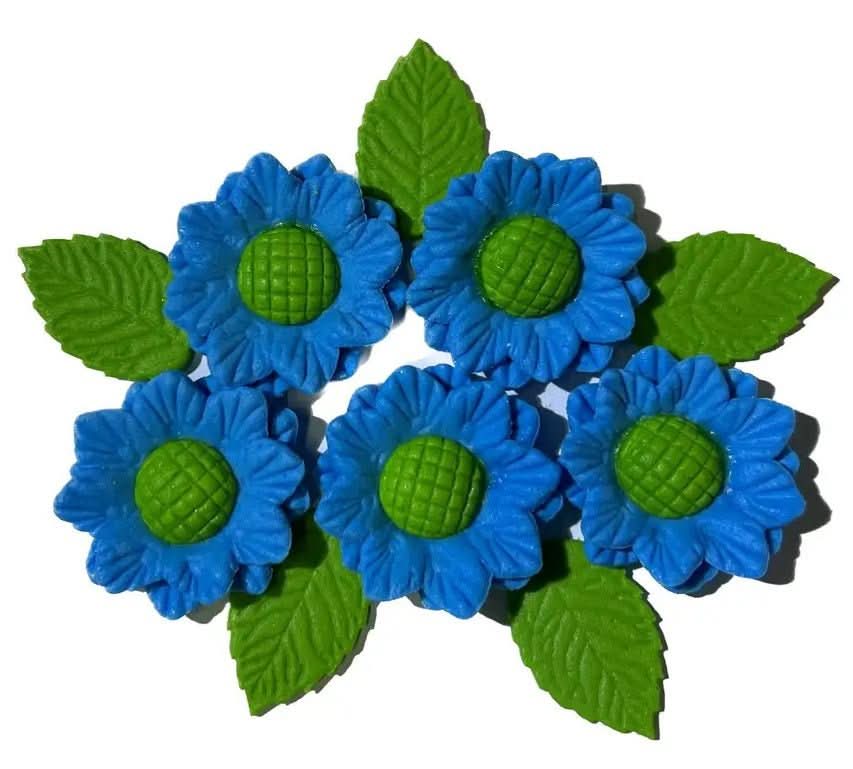 Sæt med spiselige sukkerpynt, Blå blomster Nati Shop