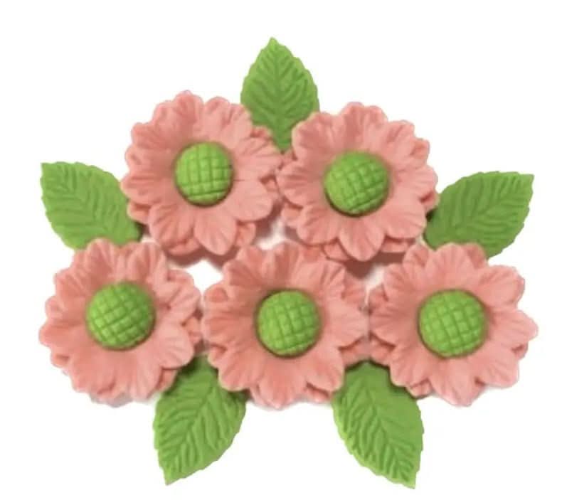 Sæt med spiseligt sukker dekorationer, lyserøde blomster Nati Shop