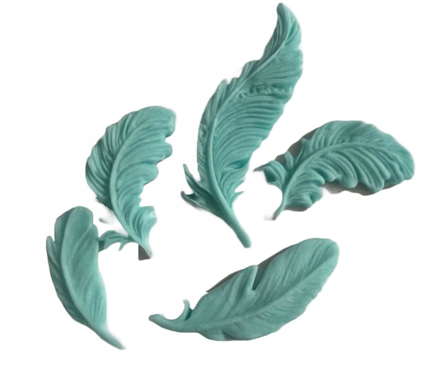 Sæt med spiselige sukkerdekorationer, Blue Feathers Sugar Paste Decorations Nati Shop
