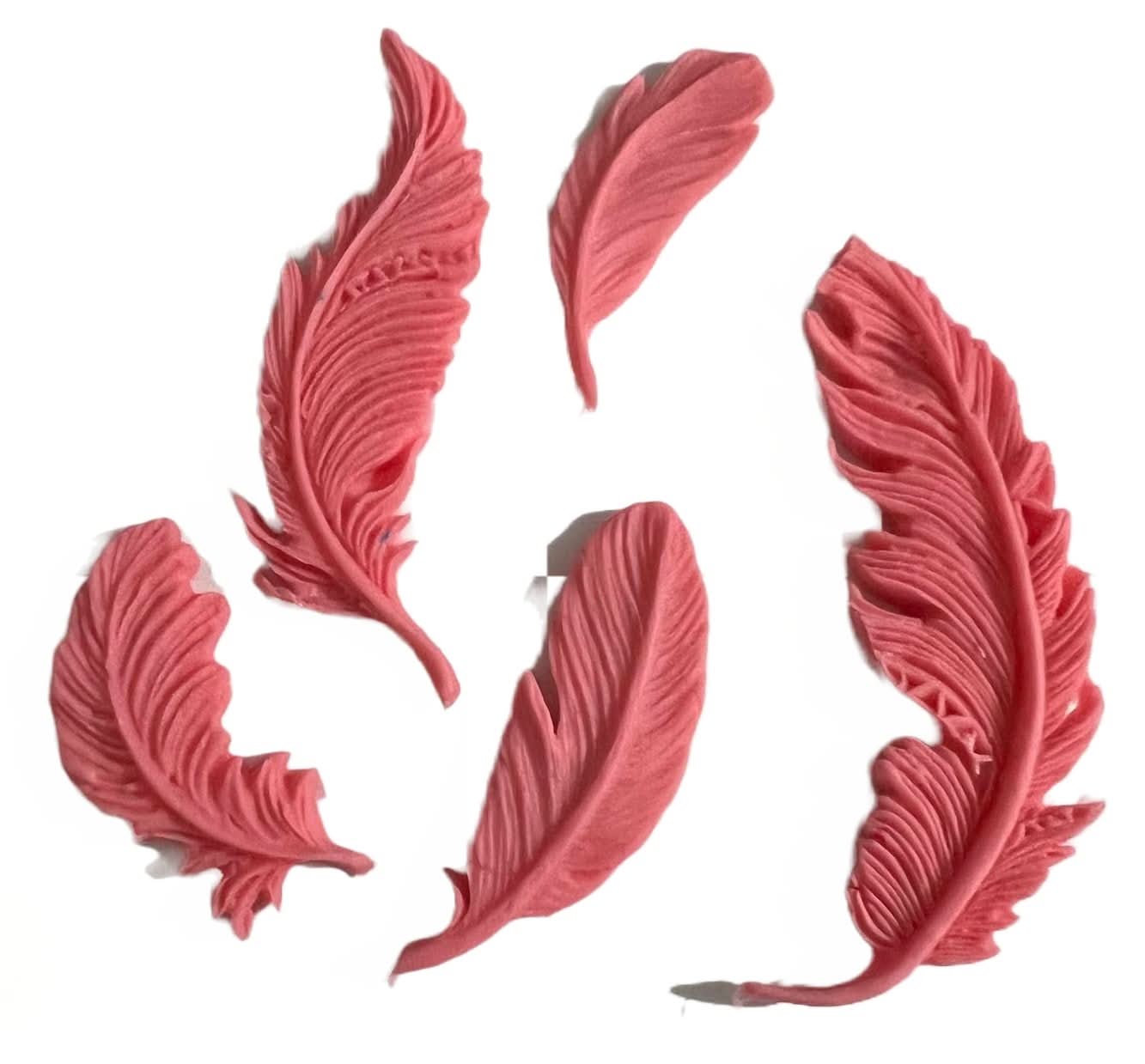Sæt med spiselige sukkerdekorationer, Pink Feathers Sugar Paste Decorations Nati Shop