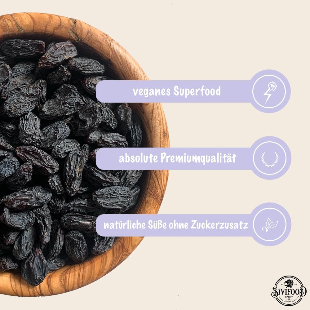 SIVIFOOD jumbo sorte sultanas 300g - store og lækre sorte sultanas topkvalitet naturligt tørrede søde frugtige druer usvovlede usødet usødet usødet oliefri Kishmish tilsætningsstoffer Dehydrerede produkter Naty Shop