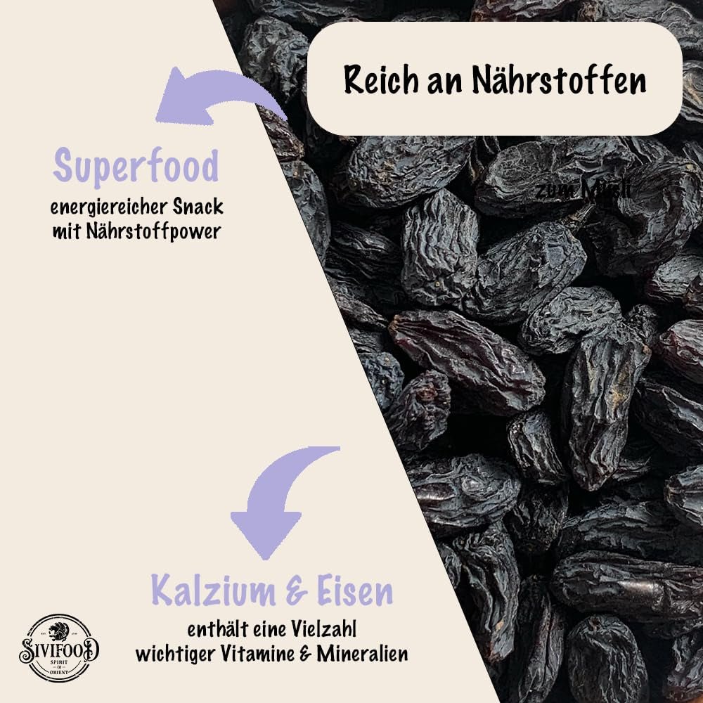 SIVIFOOD jumbo sorte sultanas 300g - store og lækre sorte sultanas topkvalitet naturligt tørrede søde frugtige druer usvovlede usødet usødet usødet oliefri Kishmish tilsætningsstoffer Dehydrerede produkter Naty Shop