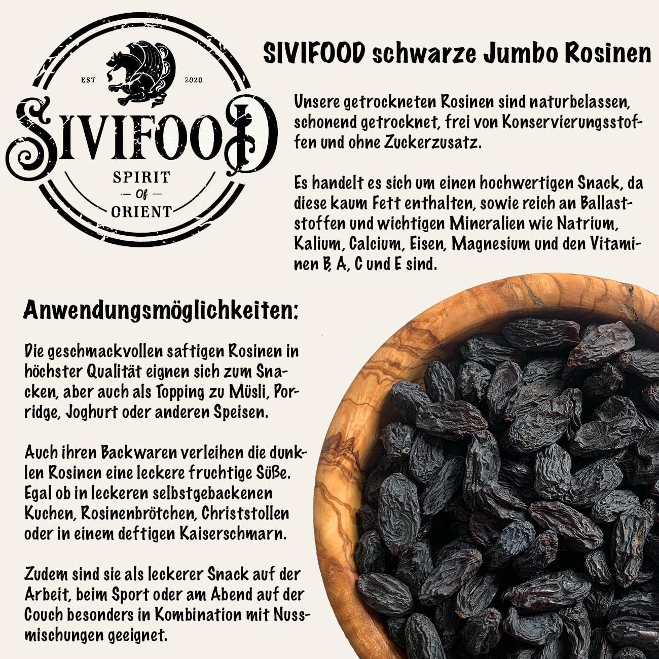 SIVIFOOD jumbo sorte sultanas 300g - store og lækre sorte sultanas topkvalitet naturligt tørrede søde frugtige druer usvovlede usødet usødet usødet oliefri Kishmish tilsætningsstoffer Dehydrerede produkter Naty Shop