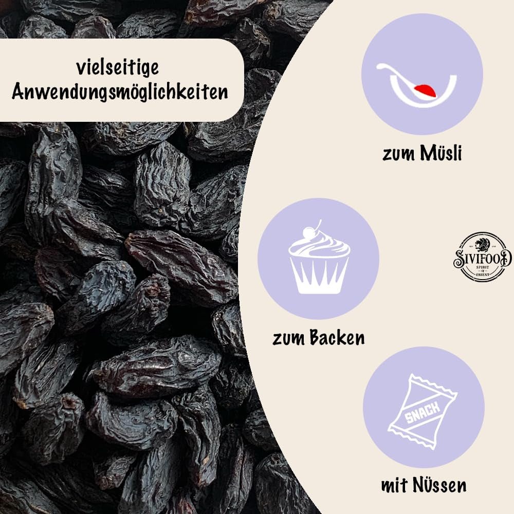 SIVIFOOD jumbo sorte sultanas 300g - store og lækre sorte sultanas topkvalitet naturligt tørrede søde frugtige druer usvovlede usødet usødet usødet oliefri Kishmish tilsætningsstoffer Dehydrerede produkter Naty Shop