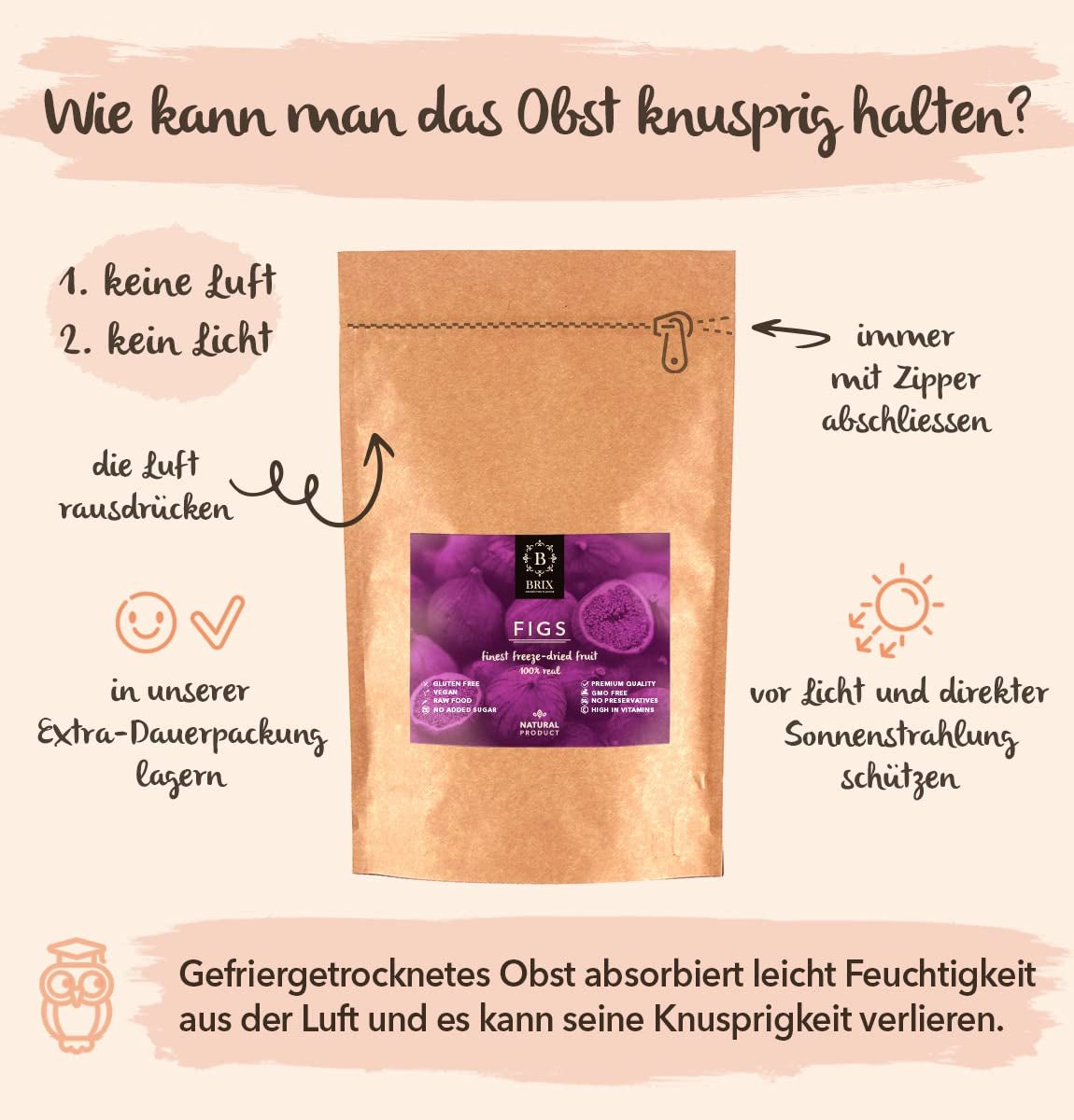 Frysetørrede figner BRIX | Naturlige, tørrede figner 95 g | Great Taste Award for tørret frugt, tørret | Ikke-GMO, glutenfri, veganske, tilbageholdte vitaminer Naty Shop dehydrerede produkter