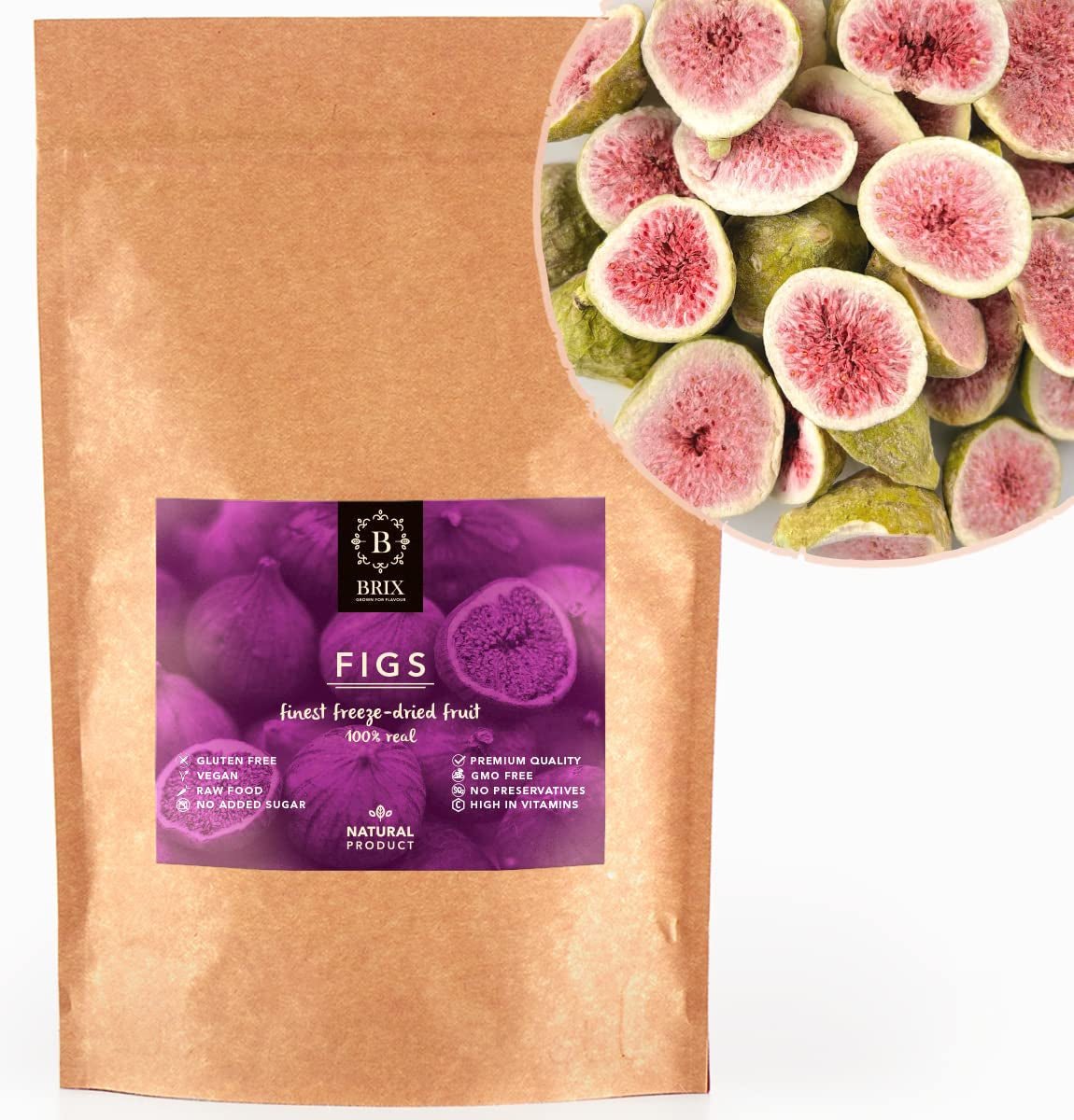 Frysetørrede figner BRIX | Naturlige, tørrede figner 95 g | Great Taste Award for tørret frugt, tørret | Ikke-GMO, glutenfri, veganske, tilbageholdte vitaminer Naty Shop Dehydrerede produkter Standardtitel