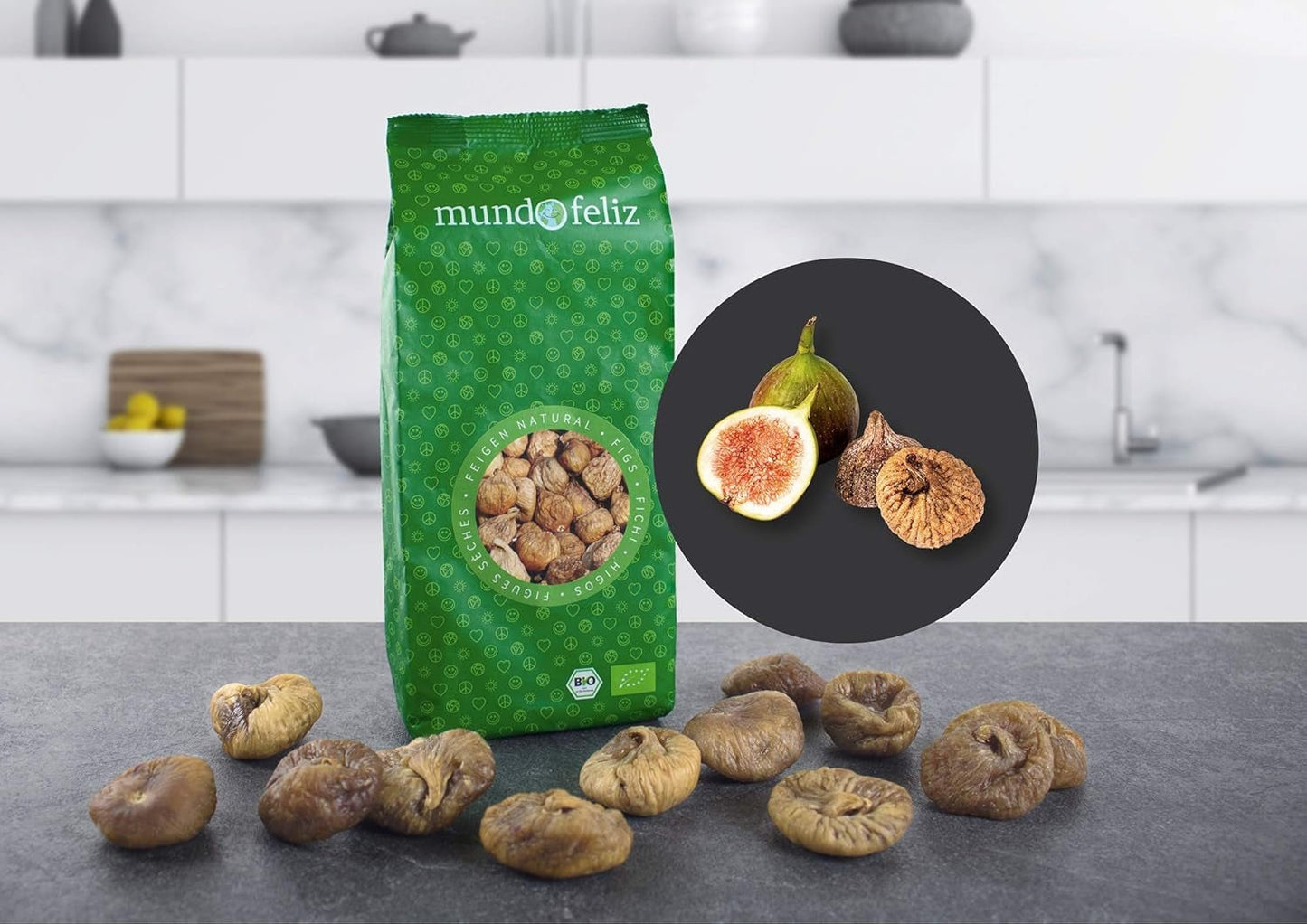 Mundo Feliz tørrede figner fra økologisk landbrug, 2 x 500 g Naty Shop dehydrerede produkter