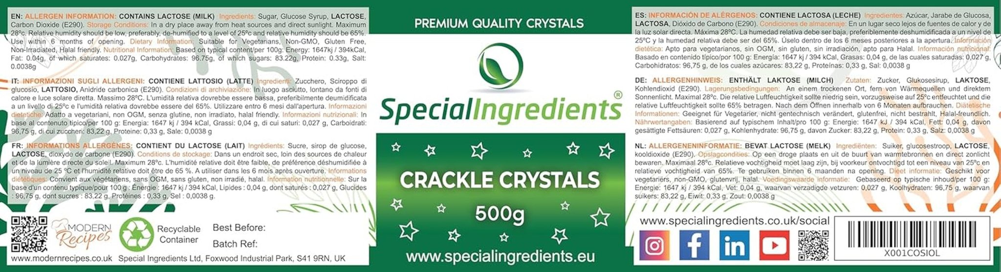 Særlige ingredienser Crackle Crystals Crackle 500g Den højeste kvalitet, ikke-GMO, ideel til kager, slik og is Sugar Paste Naty Shop