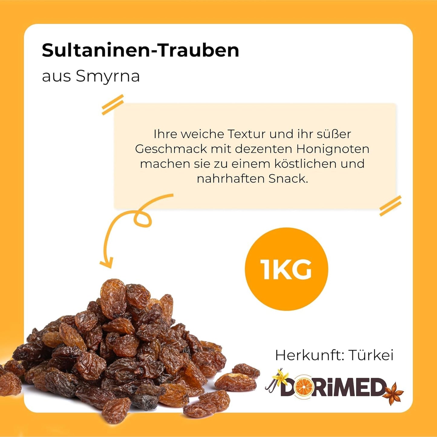Sultanas rosiner 1 kg | Smyrna Rosin | Sultanas tørrede rosiner fra Izmir | 100 % af tyrkisk oprindelse | Kvalitetssnacks | i Kostfibre fra tørrede druer | Naty Shop dehydrerede produkter
