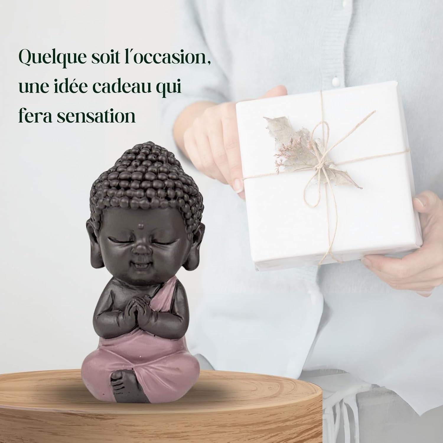 Baby Buddha Pink Toga figur - Inspirerende og munter figur - Positiv talisman Koncentration - Sød og spirituel gaveidé - H 7 cm - Zen'Light Statuetter og skulpturer Naty Shop