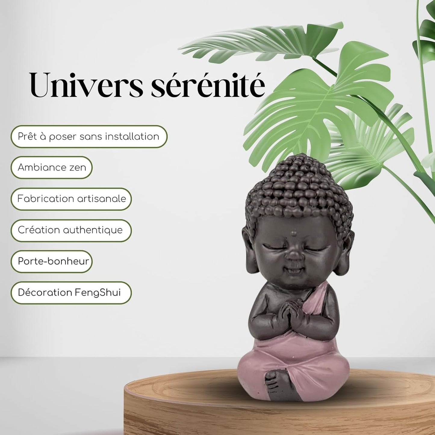 Baby Buddha Pink Toga figur - Inspirerende og munter figur - Positiv talisman Koncentration - Sød og spirituel gaveidé - H 7 cm - Zen'Light Statuetter og skulpturer Naty Shop