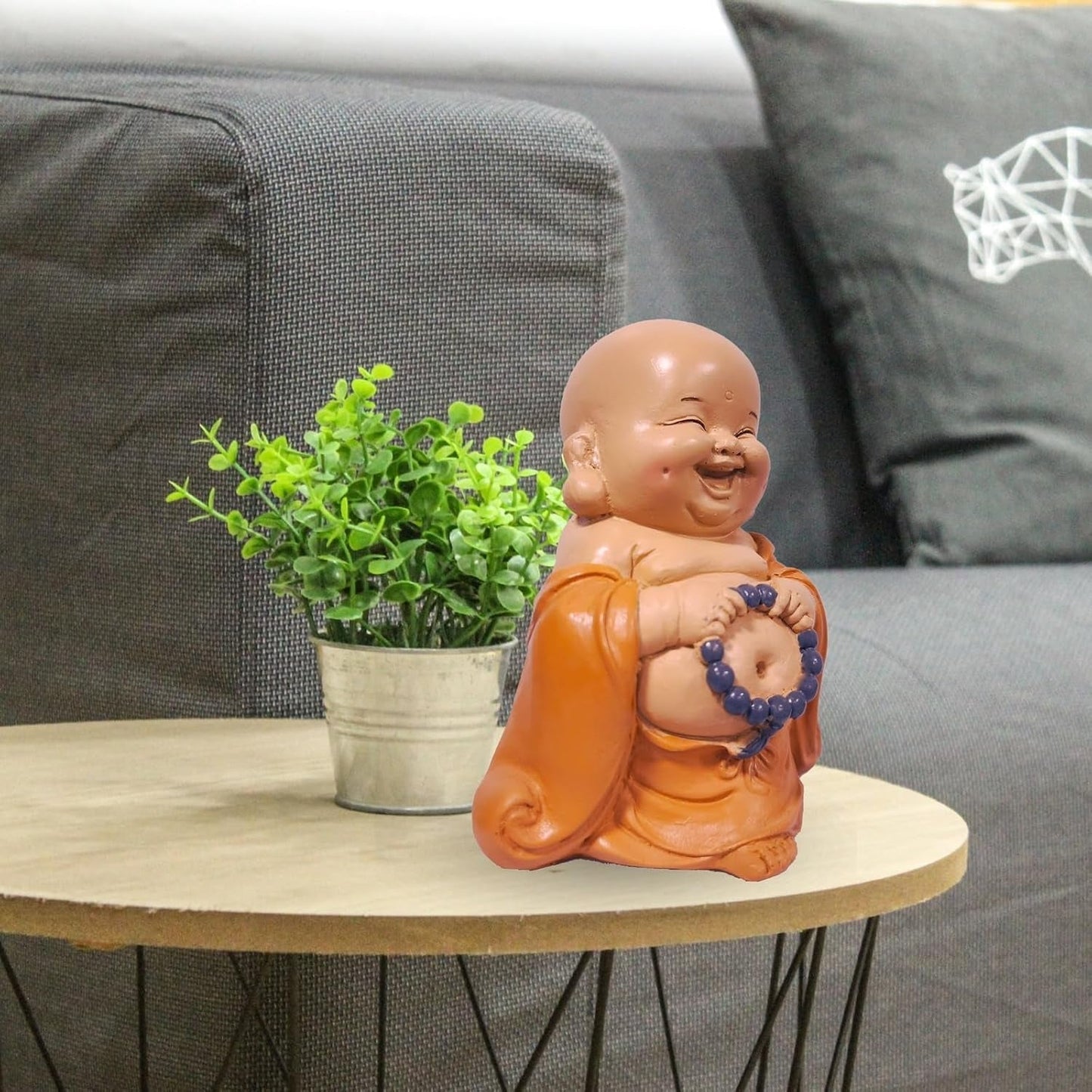 Leende Buddha-statue med rosenkrans - Inspirerende og munter figur - Heldig talisman fuld af positivitet - Sød og spirituel gaveidé - -H 10 cm - Zen'Light Statuer og skulpturer Naty Shop