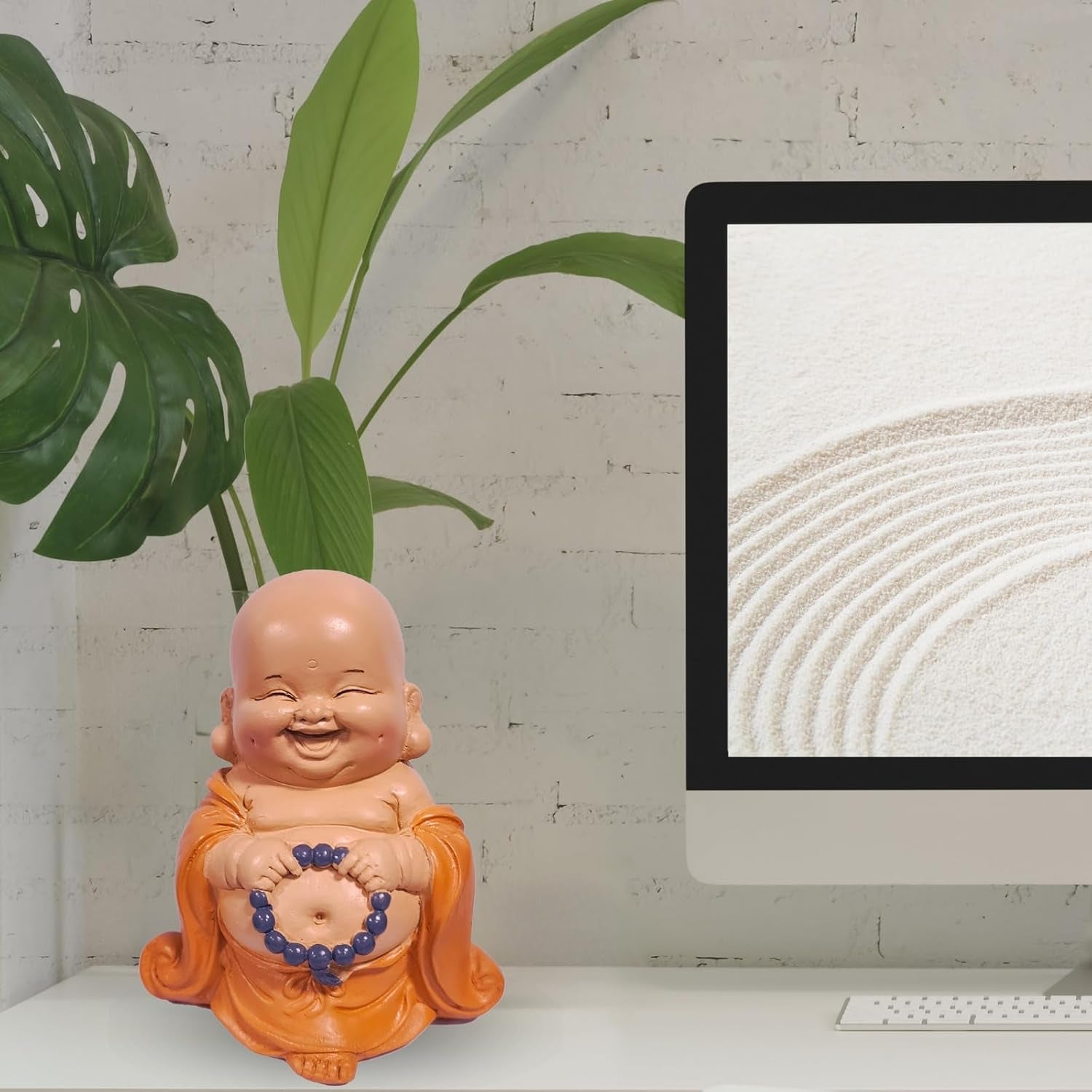 Leende Buddha-statue med rosenkrans - Inspirerende og munter figur - Heldig talisman fuld af positivitet - Sød og spirituel gaveidé - -H 10 cm - Zen'Light Statuer og skulpturer Naty Shop