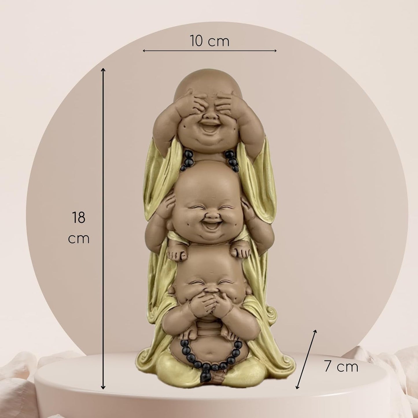 Statue 3 Laughing Buddhas - Se ingenting - Hør ingenting - Sig ingenting - Baby Buddha Symbolsk ensemble - Fredfyldt og glad stemning - Zen-indretning -H 18 cm - Zen'Light Statuetter og skulpturer Naty Shop