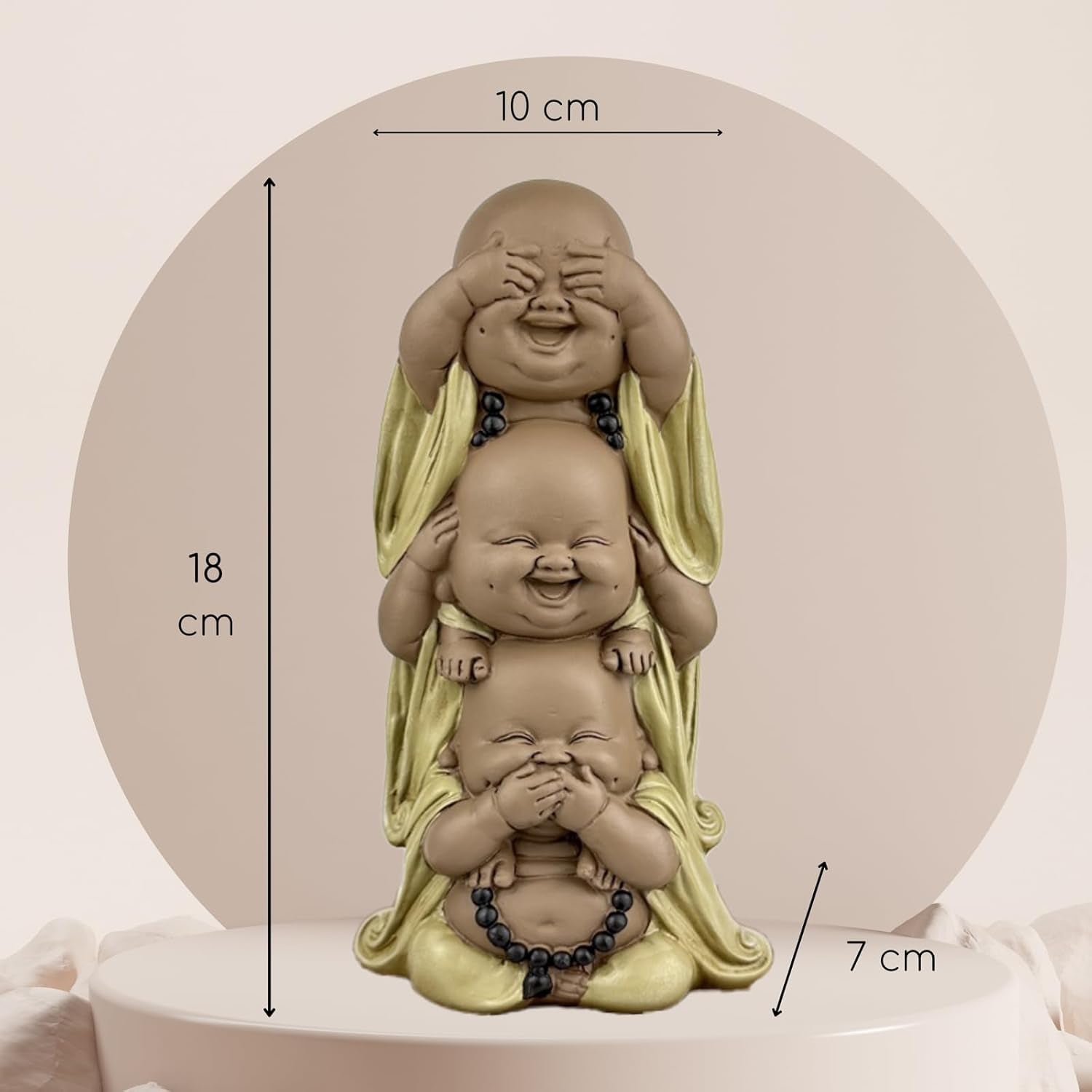 Statue 3 Laughing Buddhas - Se ingenting - Hør ingenting - Sig ingenting - Baby Buddha Symbolsk ensemble - Fredfyldt og glad stemning - Zen-indretning -H 18 cm - Zen'Light Statuetter og skulpturer Naty Shop