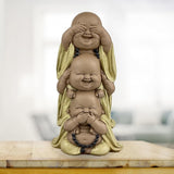 Statue 3 Laughing Buddhas - Se ingenting - Hør ingenting - Sig ingenting - Baby Buddha Symbolsk ensemble - Fredfyldt og glad stemning - Zen-indretning -H 18 cm - Zen'Light Statuetter og skulpturer Naty Shop