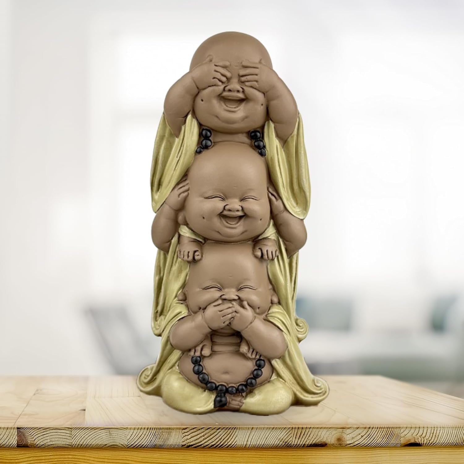 Statue 3 Laughing Buddhas - Se ingenting - Hør ingenting - Sig ingenting - Baby Buddha Symbolsk ensemble - Fredfyldt og glad stemning - Zen-indretning -H 18 cm - Zen'Light Statuetter og skulpturer Naty Shop