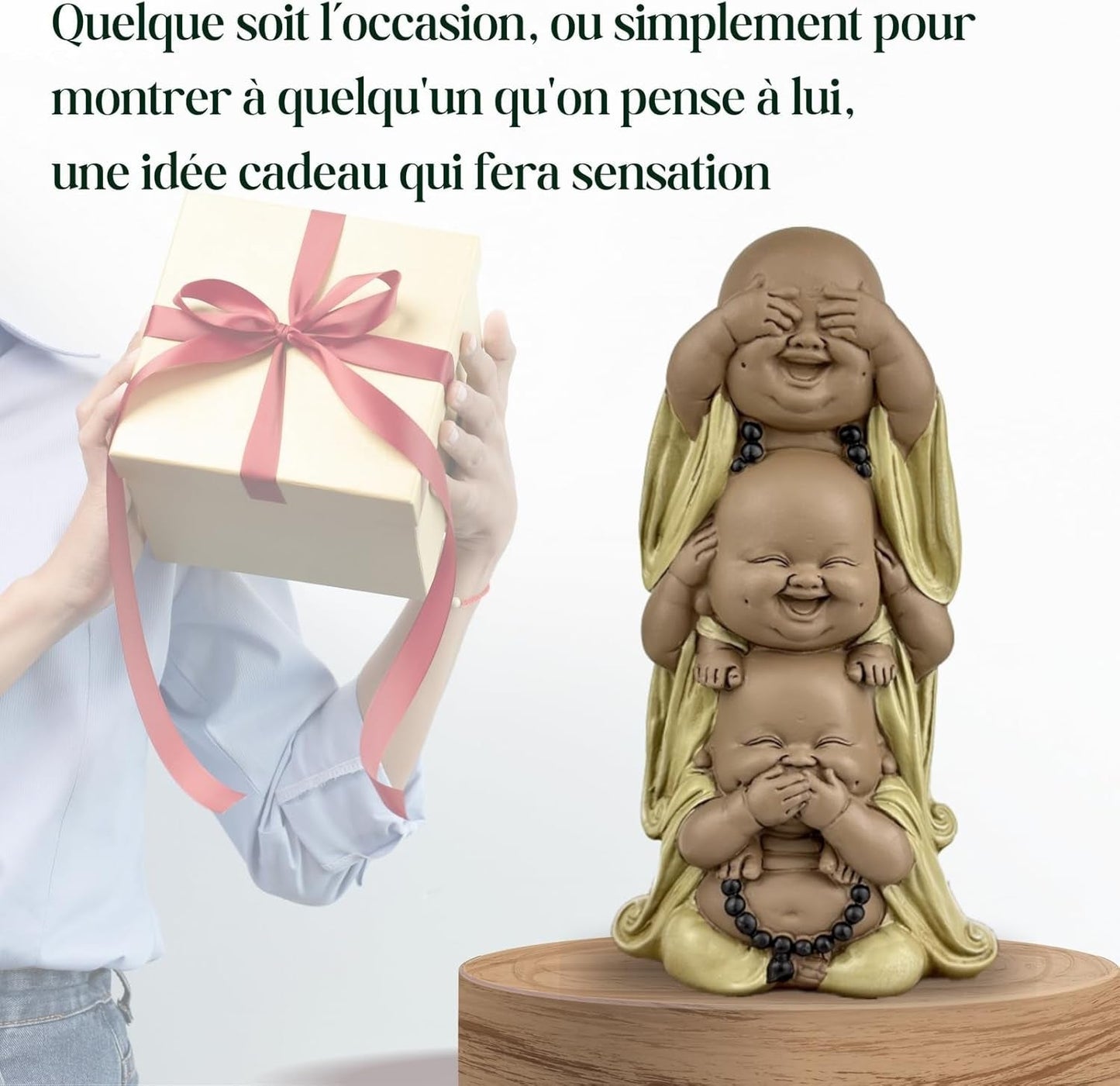 Statue 3 Laughing Buddhas - Se ingenting - Hør ingenting - Sig ingenting - Baby Buddha Symbolsk ensemble - Fredfyldt og glad stemning - Zen-indretning -H 18 cm - Zen'Light Statuetter og skulpturer Naty Shop