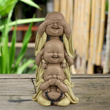 Statue 3 Laughing Buddhas - Se ingenting - Hør ingenting - Sig ingenting - Baby Buddha Symbolsk ensemble - Fredfyldt og glad stemning - Zen-indretning -H 18 cm - Zen'Light Statuetter og skulpturer Naty Shop