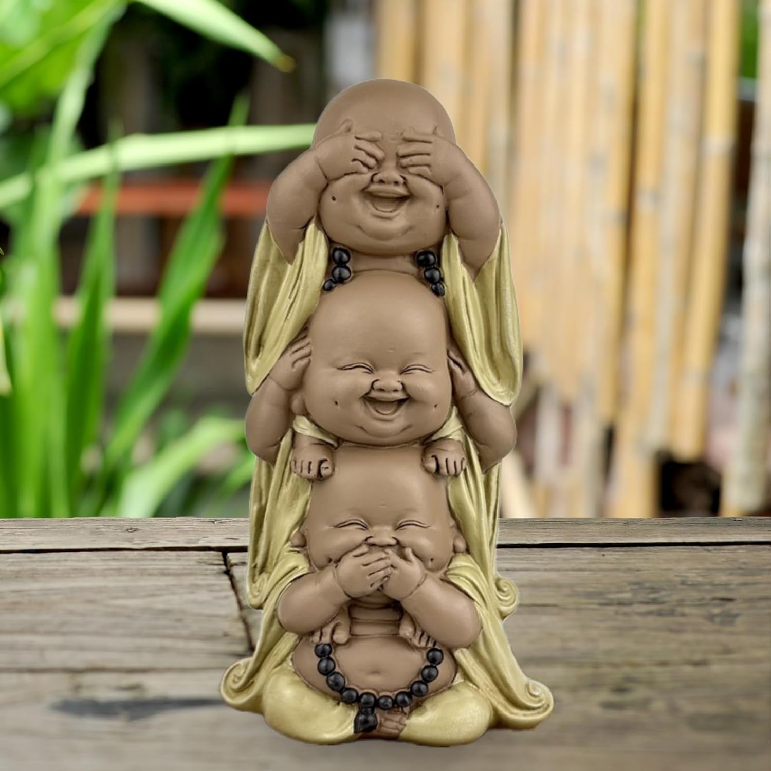 Statue 3 Laughing Buddhas - Se ingenting - Hør ingenting - Sig ingenting - Baby Buddha Symbolsk ensemble - Fredfyldt og glad stemning - Zen-indretning -H 18 cm - Zen'Light Statuetter og skulpturer Naty Shop