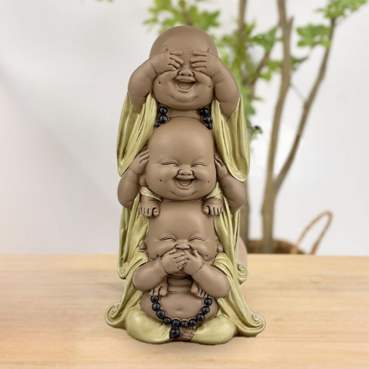 Statue 3 Laughing Buddhas - Se ingenting - Hør ingenting - Sig ingenting - Baby Buddha Symbolsk ensemble - Fredfyldt og glad stemning - Zen-indretning -H 18 cm - Zen'Light Statuetter og skulpturer Naty Shop