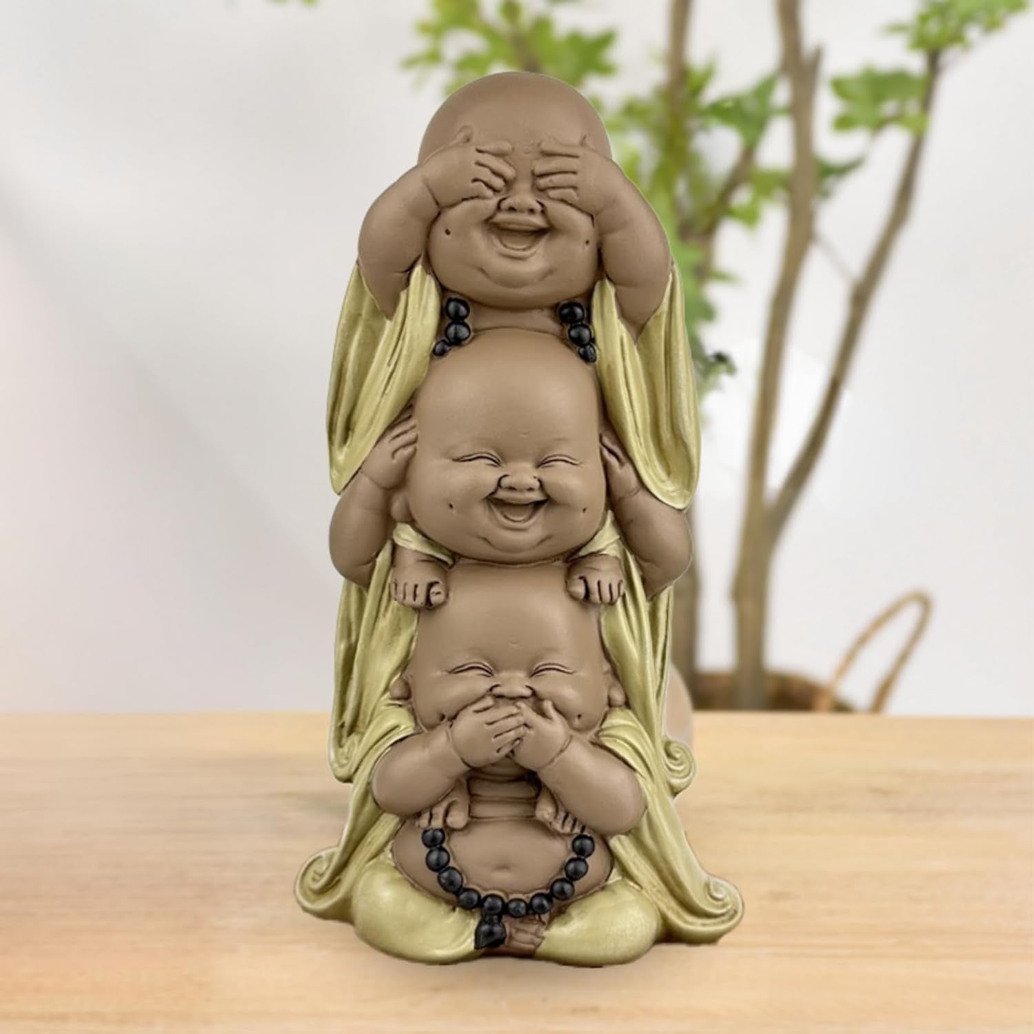 Statue 3 Laughing Buddhas - Se ingenting - Hør ingenting - Sig ingenting - Baby Buddha Symbolsk ensemble - Fredfyldt og glad stemning - Zen-indretning -H 18 cm - Zen'Light Statuetter og skulpturer Naty Shop