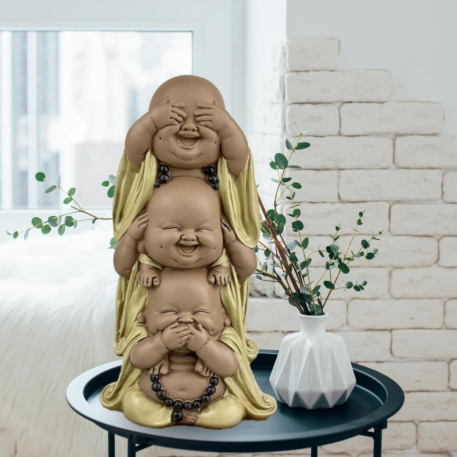 Statue 3 Laughing Buddhas - Se ingenting - Hør ingenting - Sig ingenting - Baby Buddha Symbolsk ensemble - Fredfyldt og glad stemning - Zen-indretning -H 18 cm - Zen'Light Statuetter og skulpturer Naty Shop