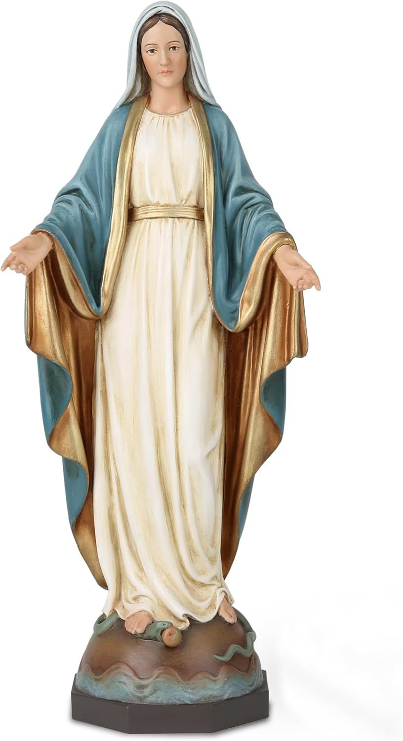 f.Kr. katolsk statue af Vor Frue af Nåde, Jomfru Maria Alterfigur, Religiøs gave til mor, katolske boligdekorationer, 34,3 cm Højde, Håndmalet af BuildClassic (elegante) statuetter og skulpturer Naty Shop Elegant 10,8 tommer H