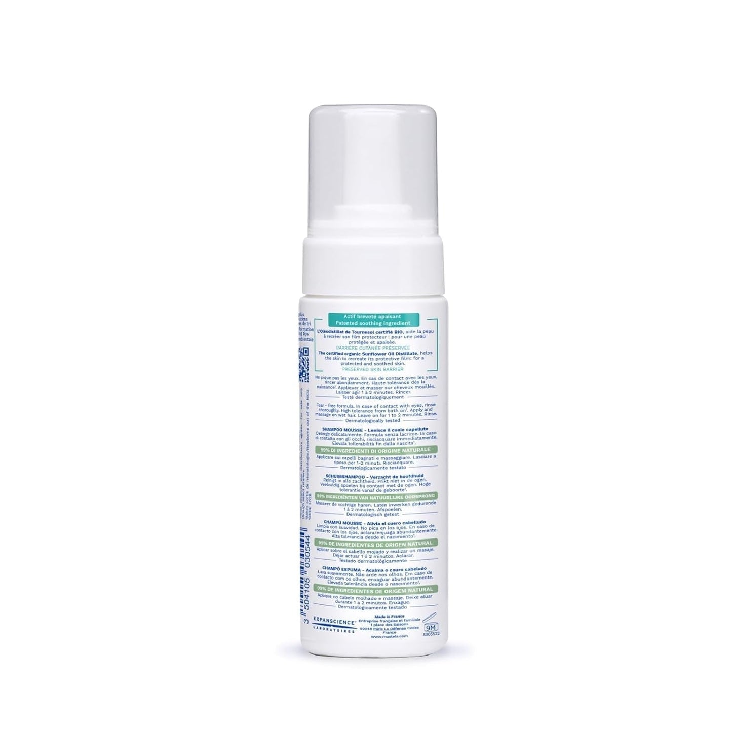 Stelatopia Shampoo Mousse til hovedbund med ekstrem tørhed eller atopisk dermatitis, hår, babyer, børn, hele familien - reducerer rødme og kløe (150ml) Børn - Bad og hudpleje Naty Shop