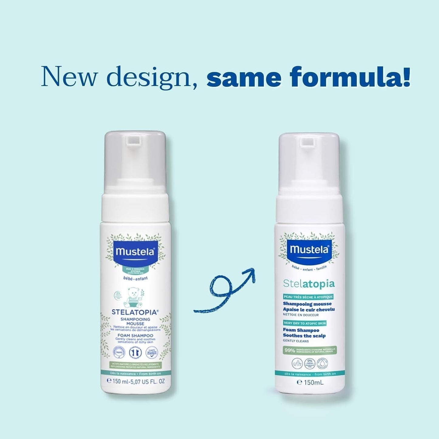 Stelatopia Shampoo Mousse til hovedbund med ekstrem tørhed eller atopisk dermatitis, hår, babyer, børn, hele familien - reducerer rødme og kløe (150ml) Børn - Bad og hudpleje Naty Shop