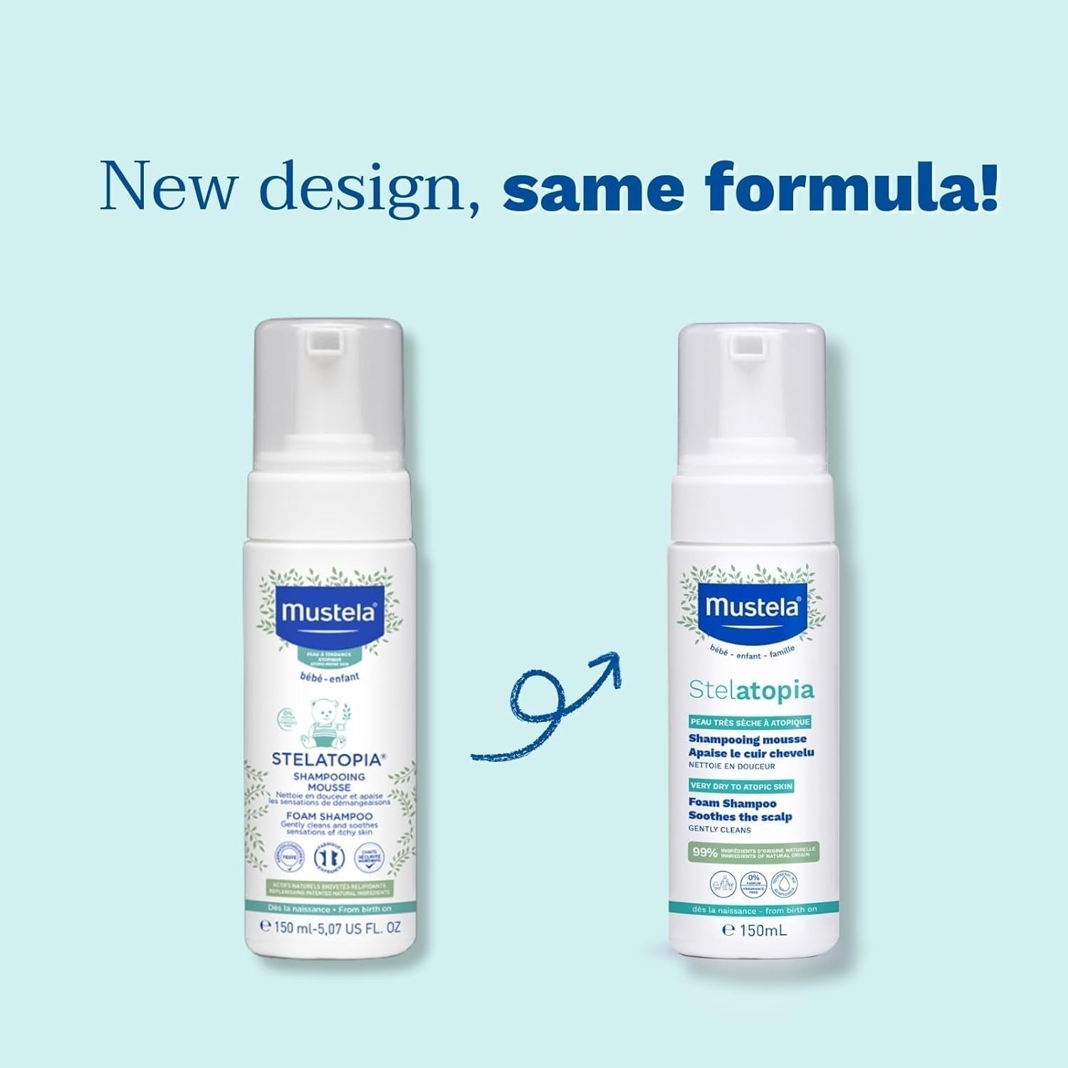 Stelatopia Shampoo Mousse til hovedbund med ekstrem tørhed eller atopisk dermatitis, hår, babyer, børn, hele familien - reducerer rødme og kløe (150ml) Børn - Bad og hudpleje Naty Shop