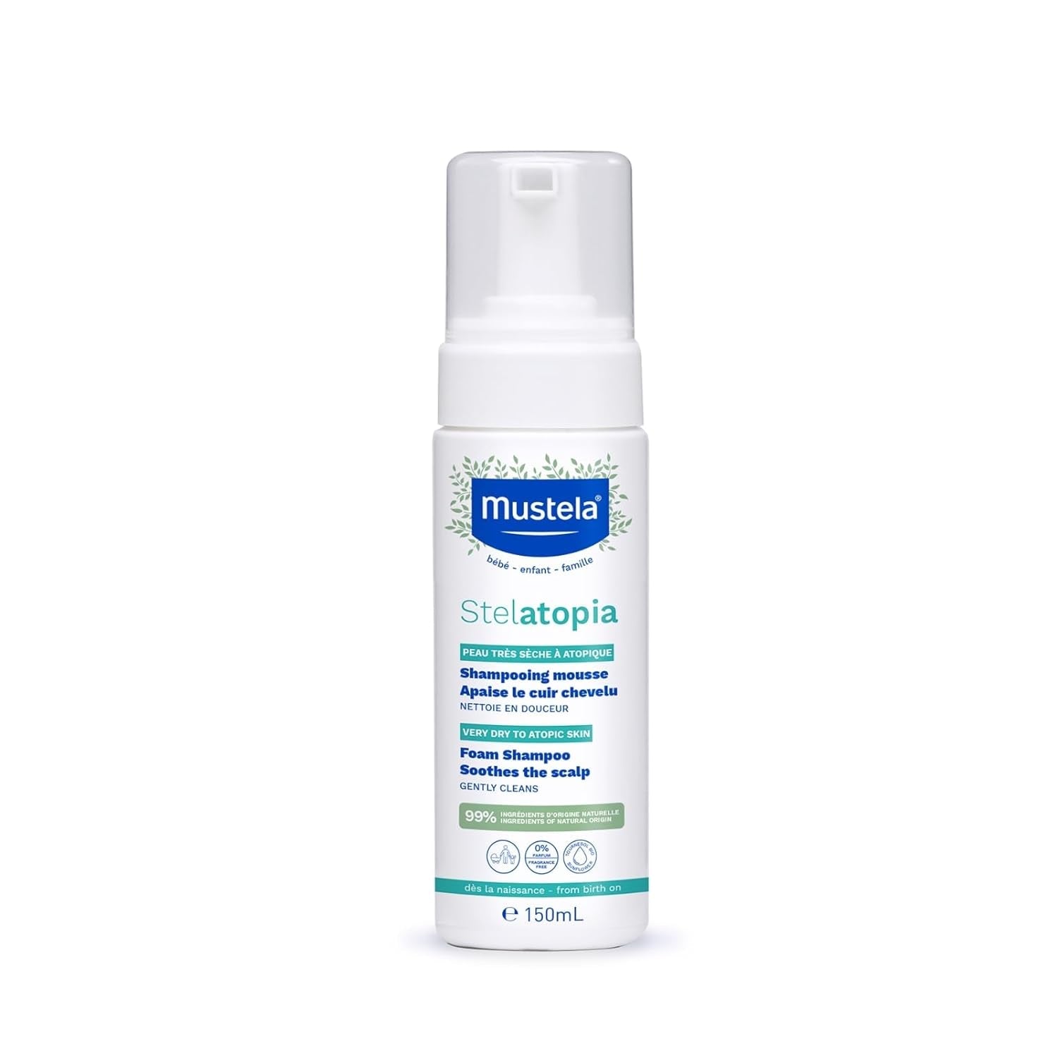 Stelatopia Shampoo Mousse til hovedbund med ekstrem tørhed eller atopisk dermatitis, hår, babyer, børn, hele familien - reducerer rødme og kløe (150 ml) Børn - Bad og hudpleje Naty Shop 150 Ml (1 pakke)