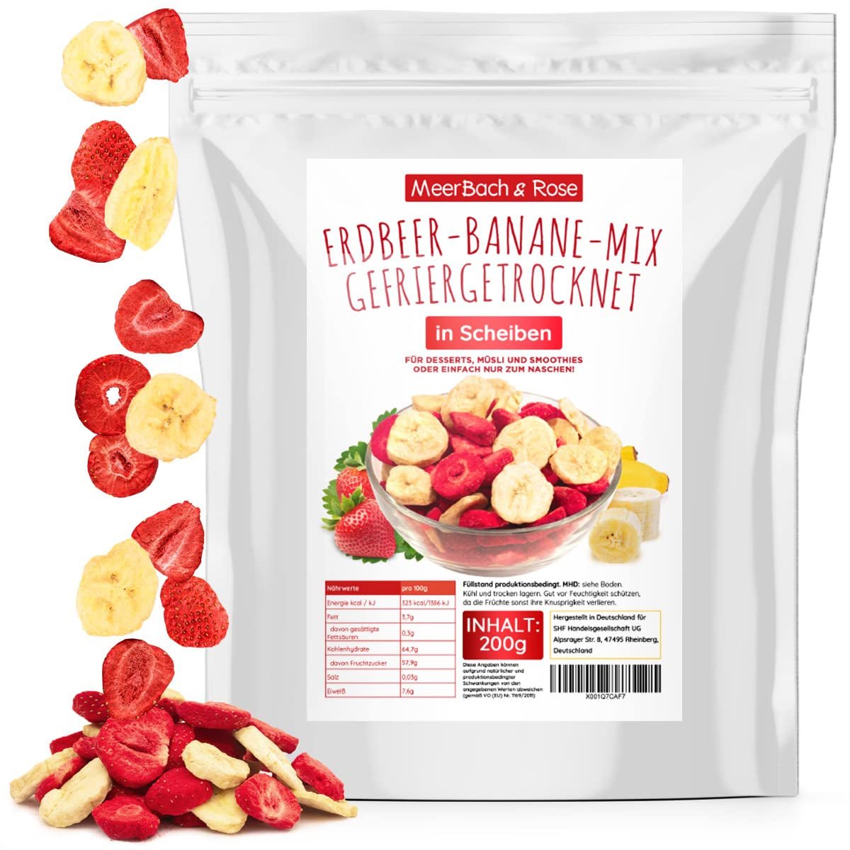 Jordbær-banan mix 200g - frysetørrede jordbær og frysetørrede bananer som en lækker snack i en pose Dehydrerede produkter Naty Shop Standard titel