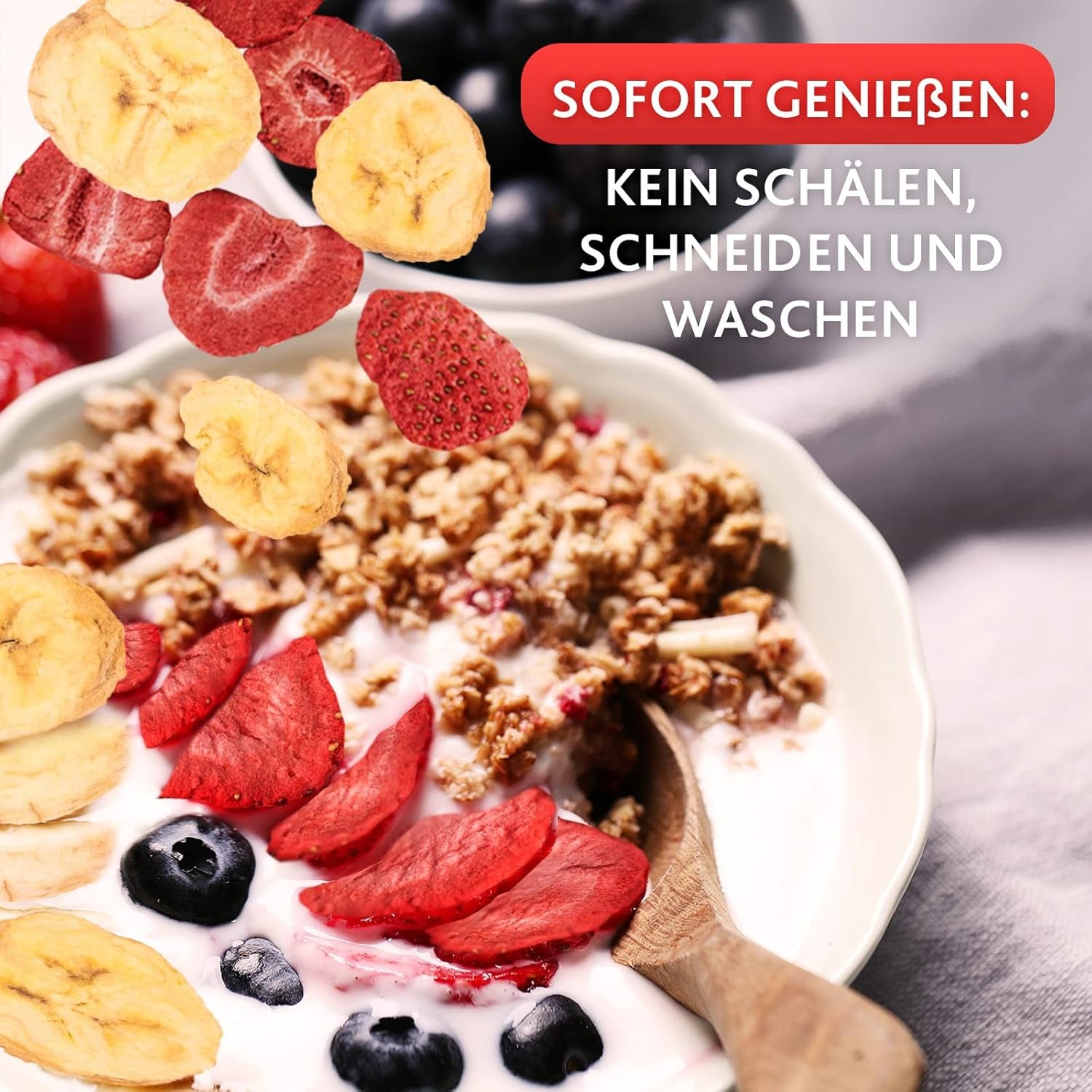 Jordbær-banan mix 200g - frysetørrede jordbær og frysetørrede bananer som en lækker snack i en pose Dehydrerede produkter Naty Shop