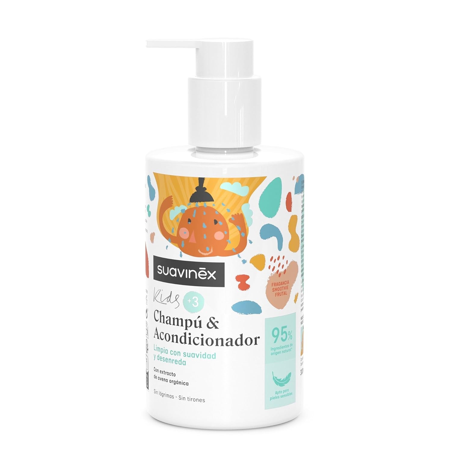 Suavinex, plejeshampoo til børn fra 3 til 10 år, allergenfri, parabenefri, silikonefri, velegnet til sart hud, ingen tårer eller træk, 95 % ingredienser af naturlig oprindelse, Børn - Bad og hudpleje Naty Shop Shampoo og balsam