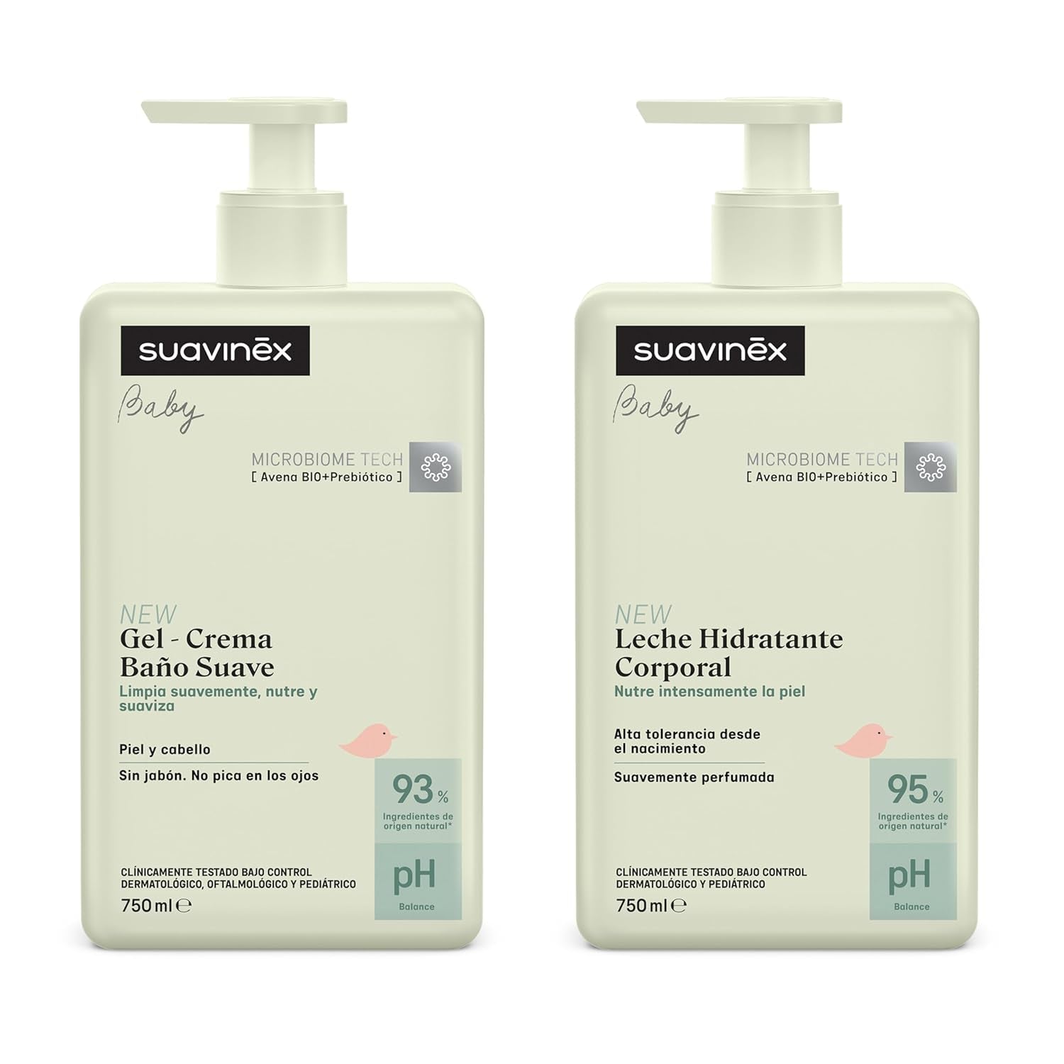 Suavinex, Syndet babyshampoo til hud og hår, sæbefri, 750ml + fugtgivende bodylotion, 750ml, velegnet til sensitiv hud og nyfødte, med 90%-93% naturlige ingredienser. Børn - Bad og hudpleje Naty Shop Standardtitel