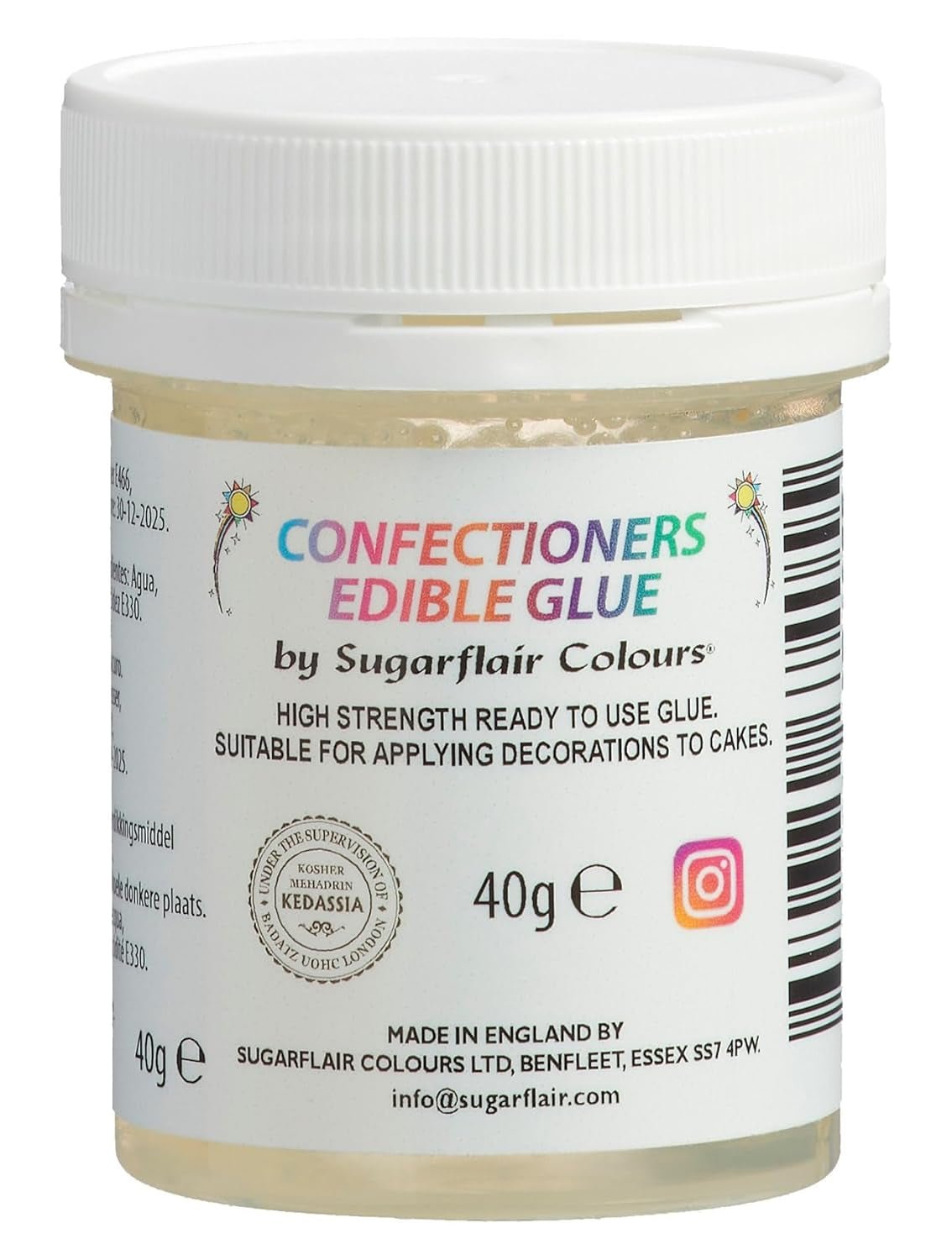 Sugarflair Confectioners Glue Edible Glue - spiselig lim til dekoration af kager, marcipan, fondant, småkager, cupcakes og kiks - 40ml Sugar Paste Naty Shop Standardtitel