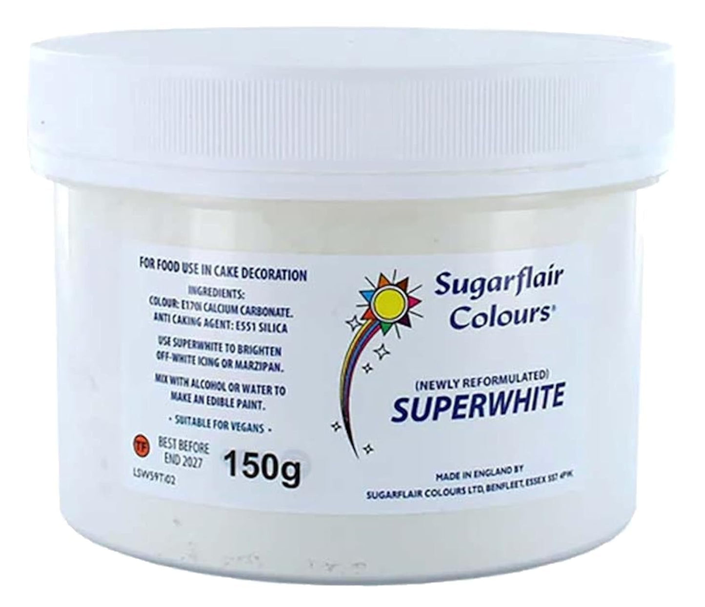 Sugarflair Superwhite Icing Whitener, Royal Icing Whitener, Ekstra hvidere spiselig madfarve - 150 g Naty Shop Sugarpaste Standardtitel
