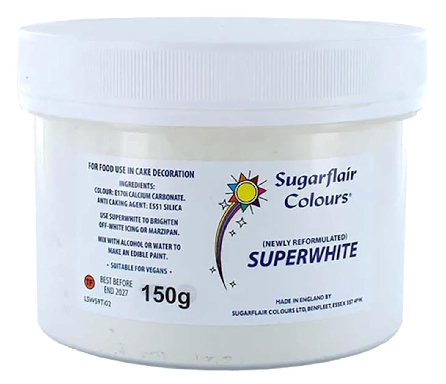 Sugarflair Superwhite Icing Whitener, Royal Icing Whitener, Ekstra hvidere spiselig madfarve - 150 g Naty Shop Sugarpaste Standardtitel