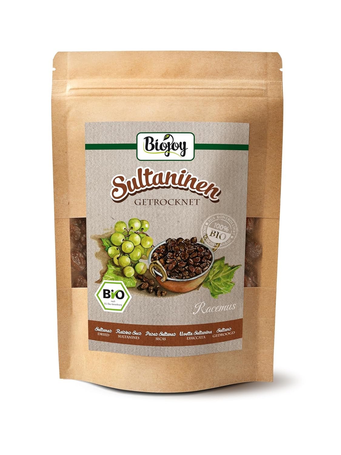 Biojoy sultanas (500 g), tørrede og usvovlede Naty Shop dehydrerede produkter 250 G