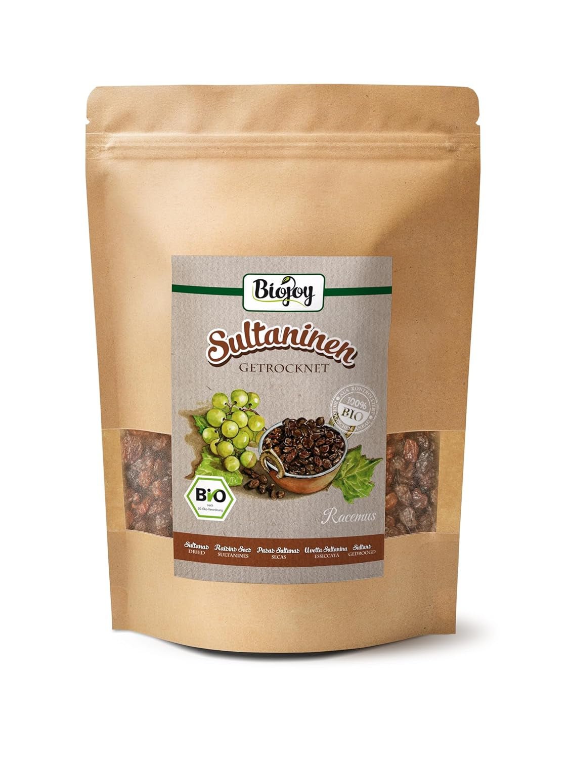 Biojoy økologiske sultanas (500 g), tørrede og usvovlede Naty Shop dehydrerede produkter 500 G