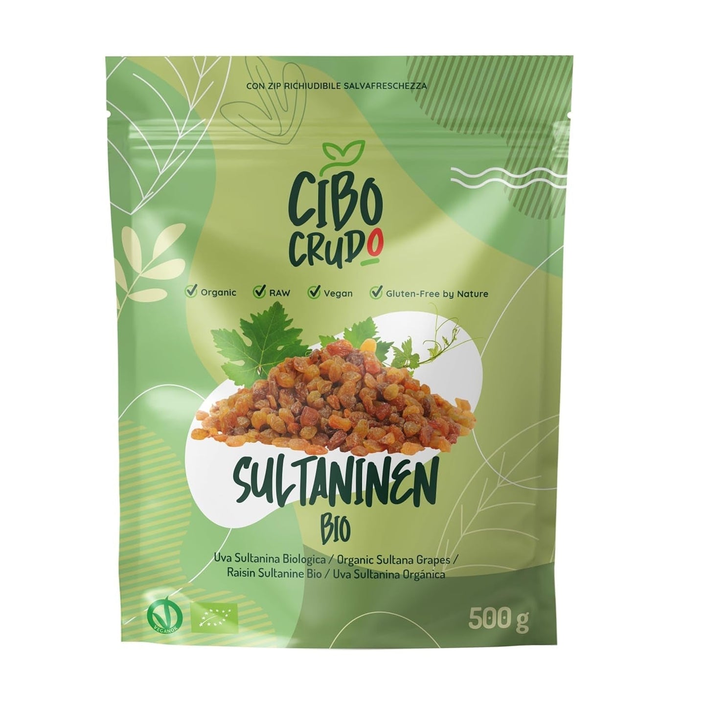 Økologiske svovlholdige sultanas - 500g. Dehydreret og rå. Dehydrerede sultanas uden tilsat sukker til indtagelse som snacks eller desserter. Dehydrerede produkter Naty Shop Standard titel
