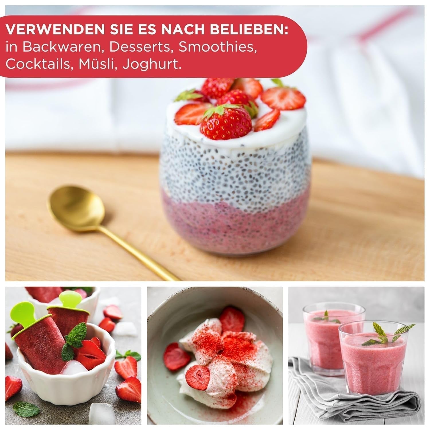 Sommer frysetørrede jordbær - pakke med 5 - sukkerfri, 100% naturlige, lækre sprøde snacks til børn og voksne, ideel til korn og madpakker (55g) Dehydrerede produkter Naty Shop