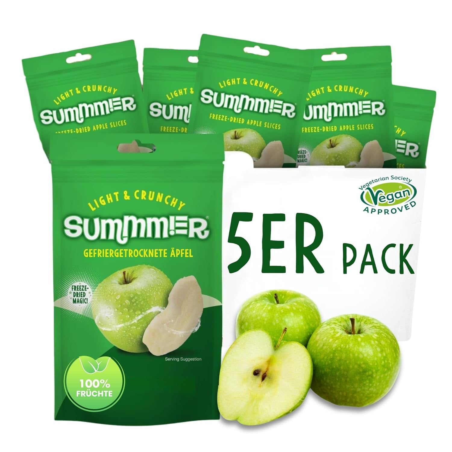 Sommer frysetørrede jordbær - pakke med 5 - sukkerfri, 100 % naturlige, lækre sprøde snacks til børn og voksne, ideel til korn og madpakker (55g) Dehydrerede produkter Naty Shop Pakke med 5 æble