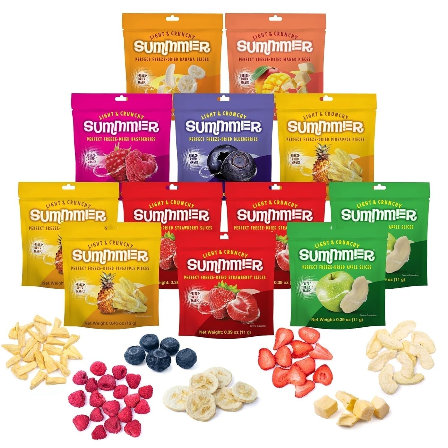 Summer Frysetørrede Jordbær - Pakke med 5 - Sukkerfri, 100 % naturlige, lækre sprøde snacks til børn og voksne, Ideel til kornprodukter og frokostkasser (55 g) Naty Shop Dehydrerede produkter Pakke med 12 blandinger