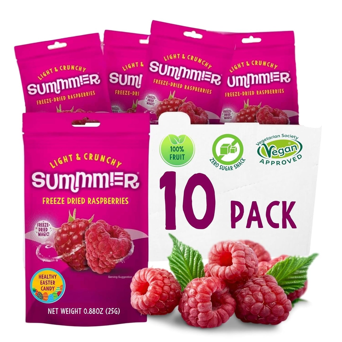 Sommer frysetørrede jordbær - pakke med 5 - sukkerfri, 100 % naturlige, lækre sprøde snacks til børn og voksne, ideel til korn og madpakker (55 g) Tørrede produkter Naty Shop Pakke med 10 hindbær