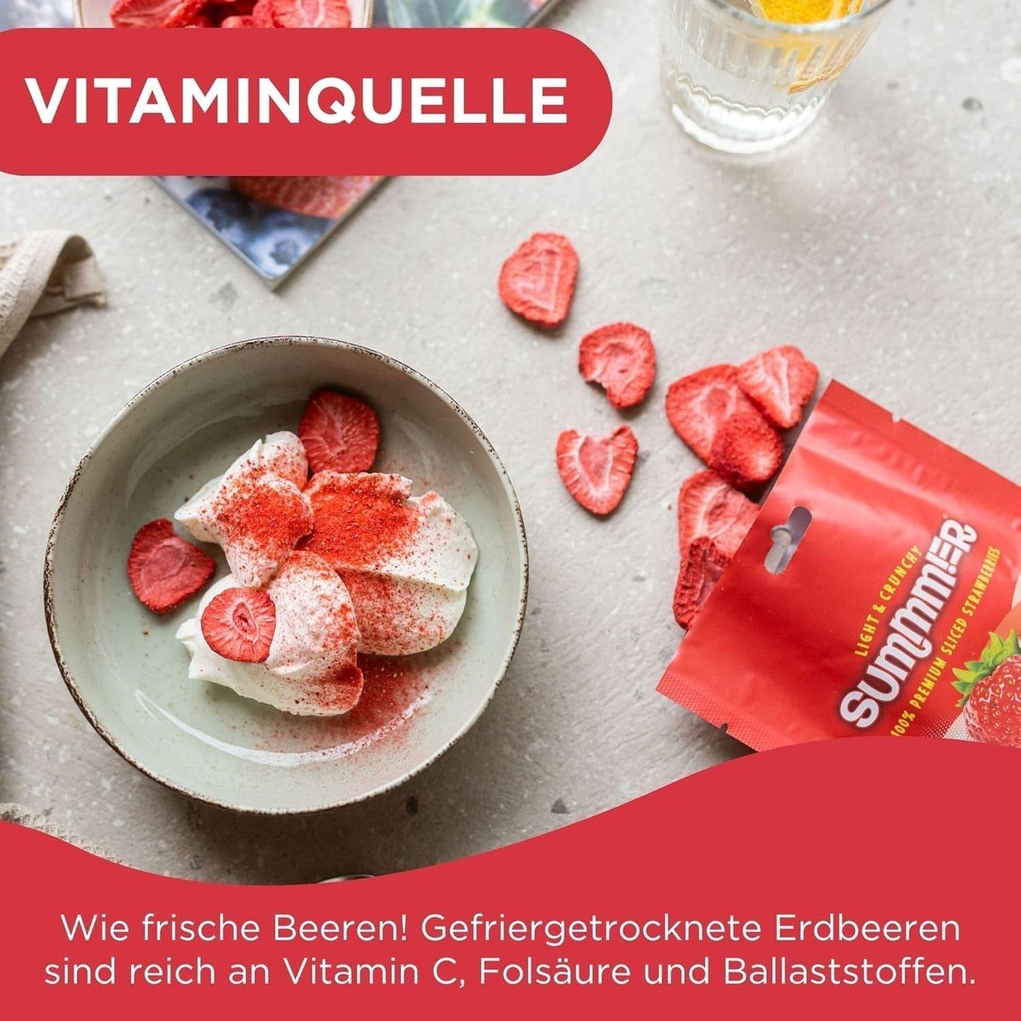 Sommer frysetørrede jordbær - pakke med 5 - sukkerfri, 100% naturlige, lækre sprøde snacks til børn og voksne, ideel til korn og madpakker (55g) Dehydrerede produkter Naty Shop